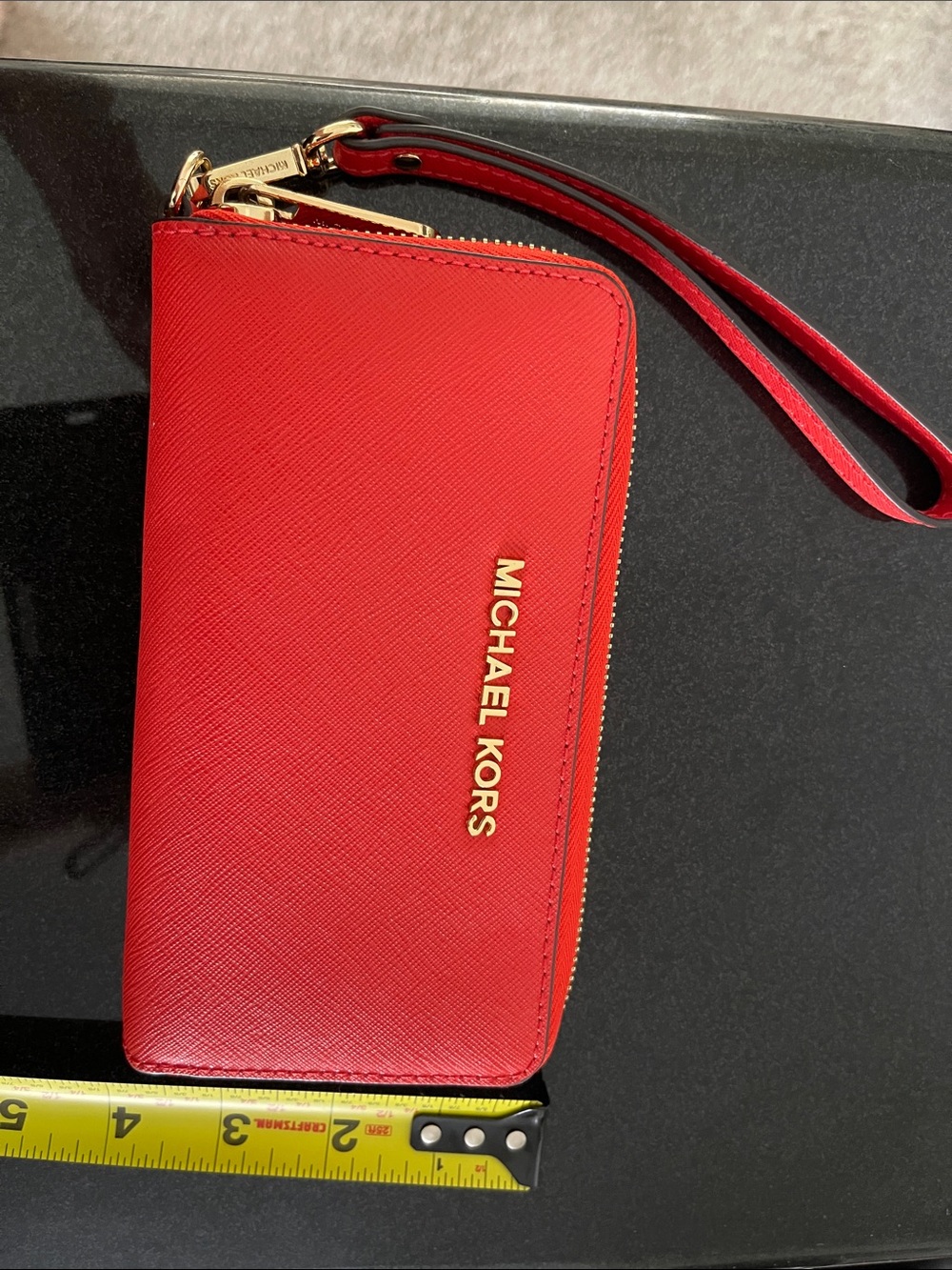 Michael Kors Red Saffiano Leather Wristlet Wallet with Gold Hardware